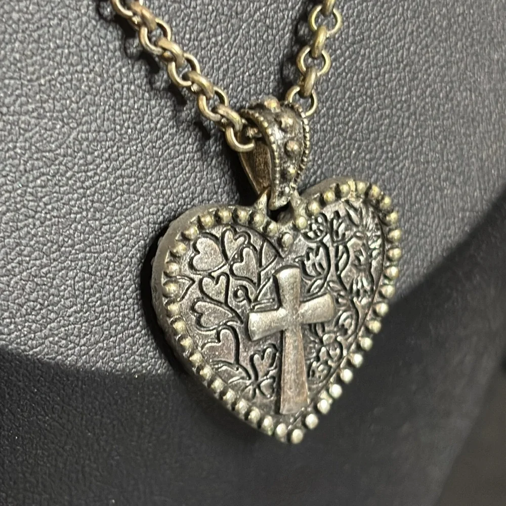 Hallmark Faith Love Cross Stainless Steel Embossed Chain Necklace